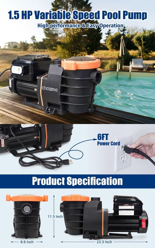 1.5HP 5070GPH Variable Speed Self Priming Pool Pump, Control Pane &App Control gallery