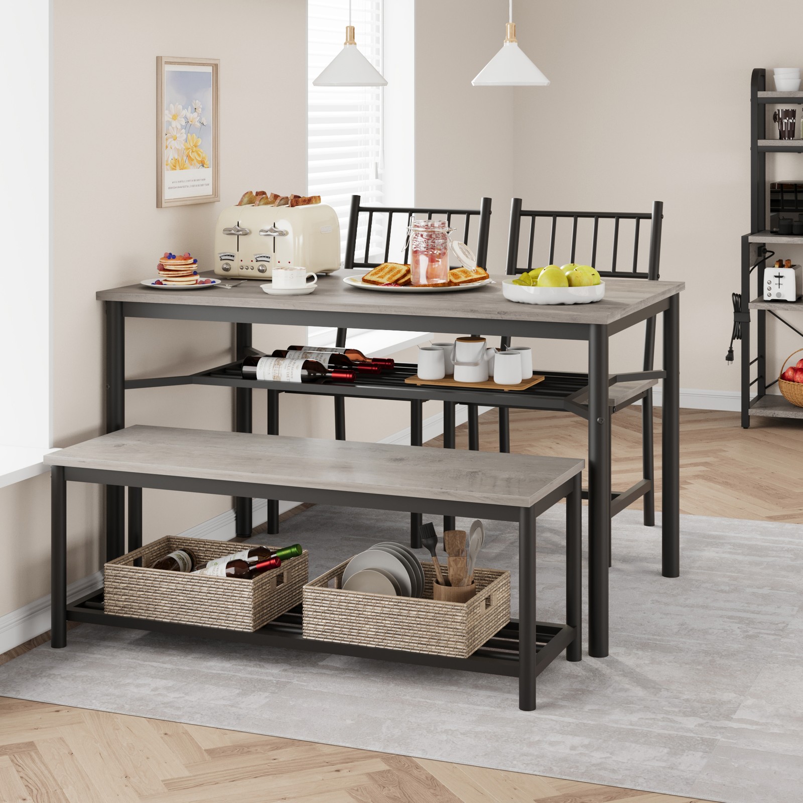 Dining Table Set for 4,Kitchen Table with 2 Chairs & Storage Bench for Apartment gallery