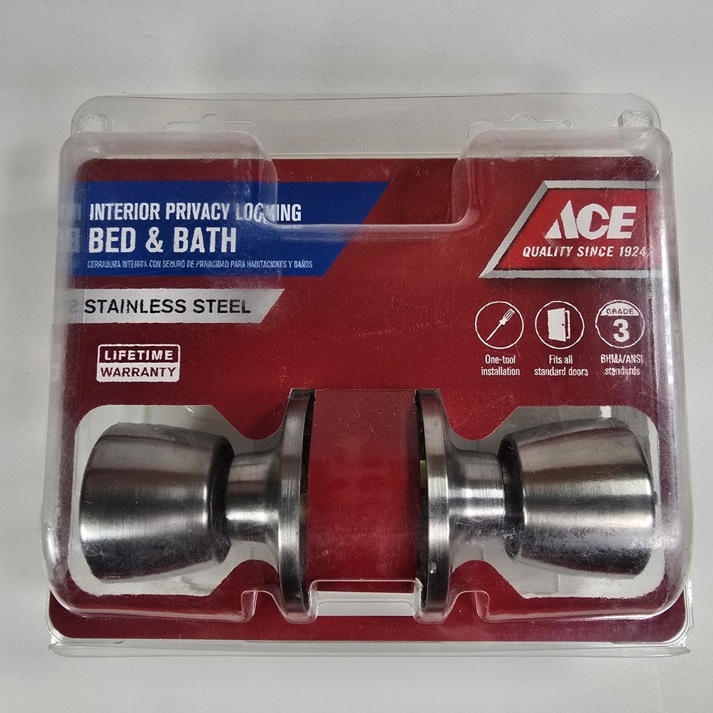 ACE Hardware Tulip Bed & Bath Privacy Door Knob Stainless Steel Lockset New