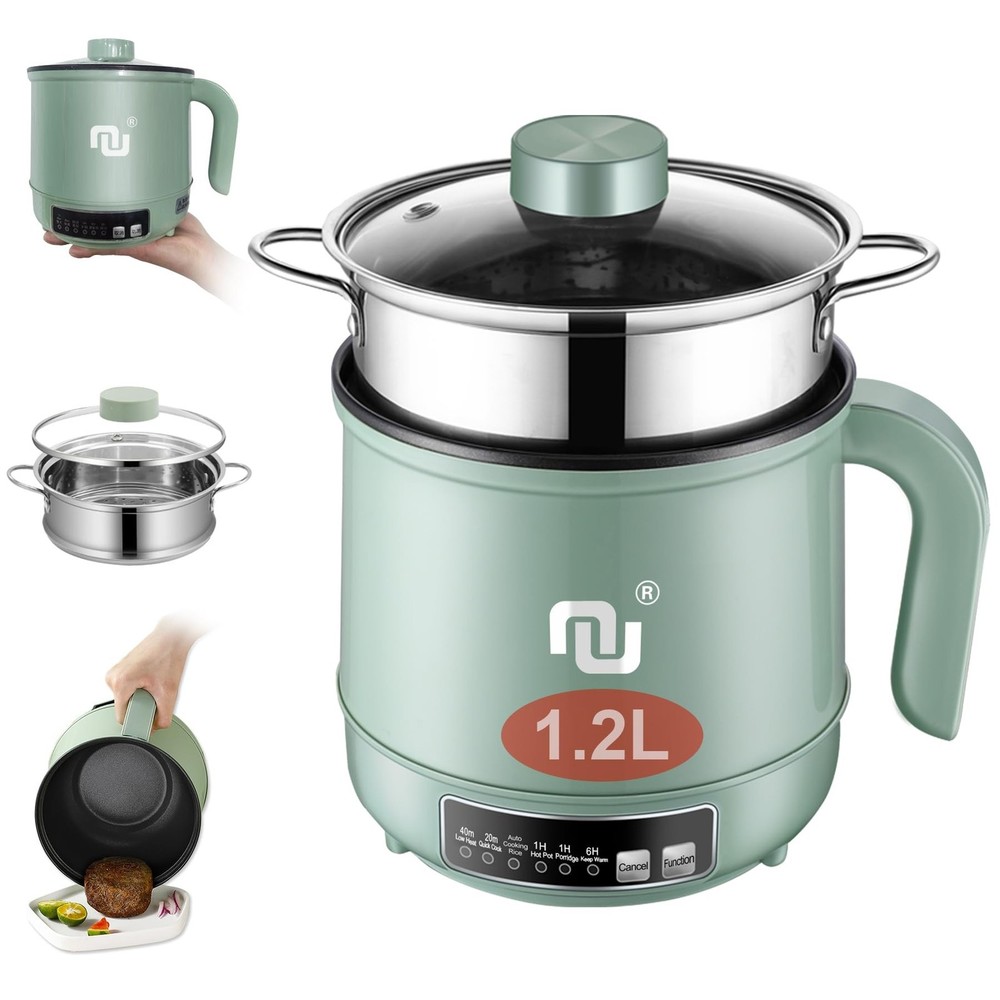 Smart Mini Hot Pot with Timer and Automatic Shut Off 1.2L Non-Stick Rapid Noo...