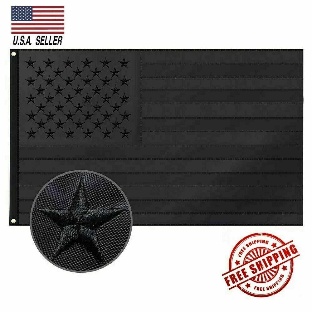 All Black American Flag 3x5 ft Embroidered USA Blackout Tactical US Black Flag gallery