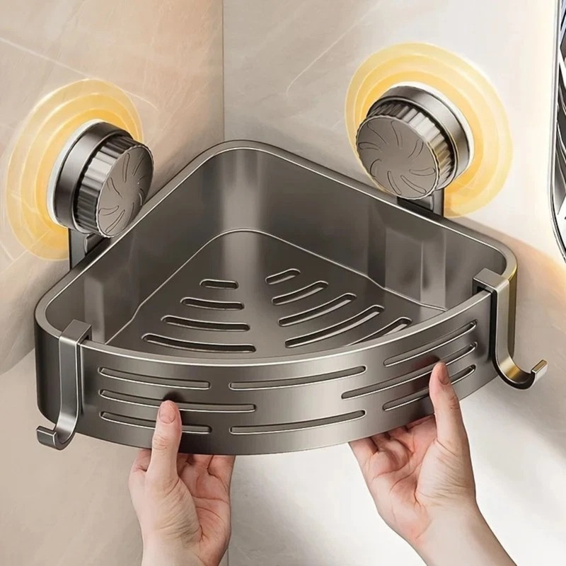 Corner Shower Shelf with Suction Cup – No Drill Bathroom Storage Rack with Hooks gallery