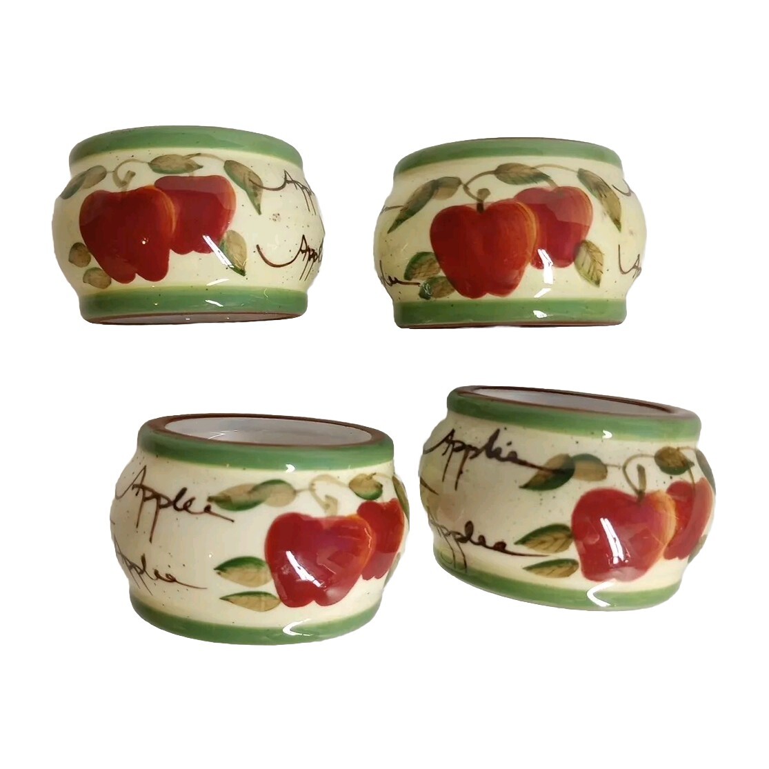 Vintage Home Interiors APPLE ORCHARD Set of 4 Napkin Rings Ceramic, EUC gallery