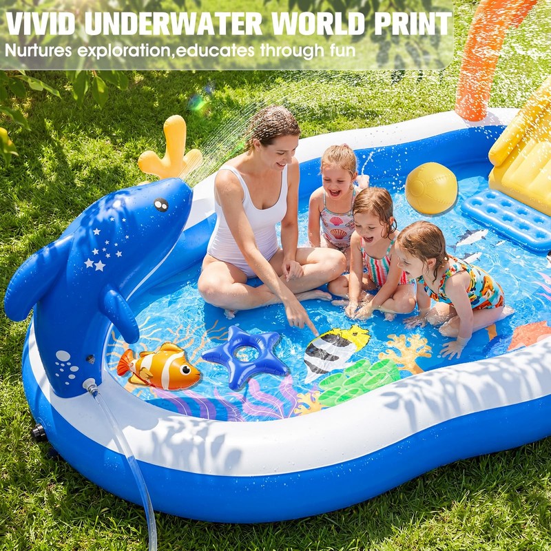 Large Inflatable Play Center Kiddie Pool with Slide Sprinkler Splash Pad 120x70 gallery