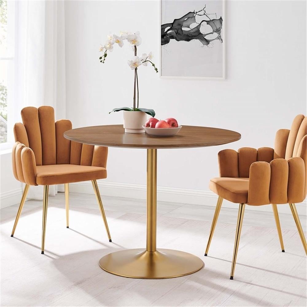 Modway Amuse 40" Metal & MDF Dining Table in Gold and Walnut gallery
