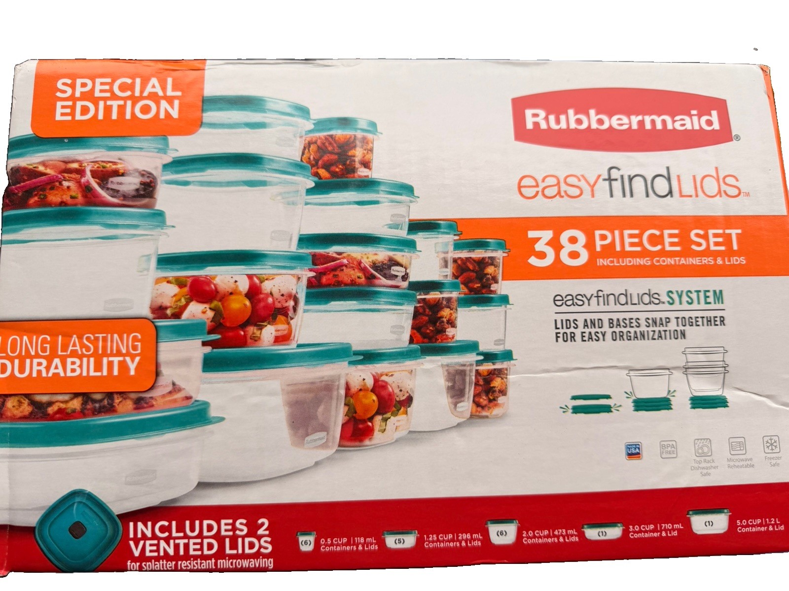 Rubbermaid Easy Find Food Storage Containers 38-Piece Set 2 Vented Lids Teal gallery