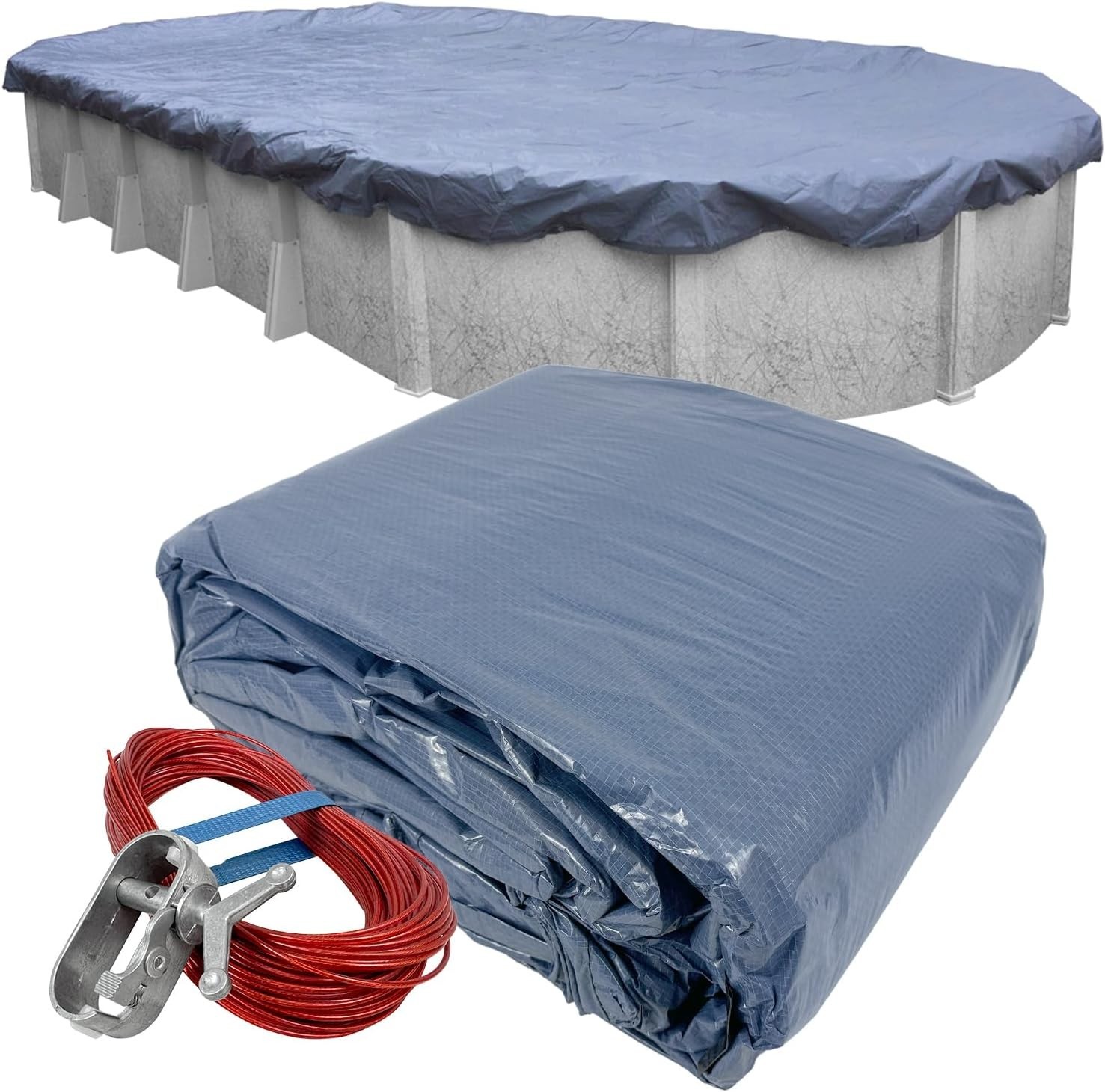 Robelle 18 x 33 ft Blue Winter Oval Pool Cover for Above Ground Pools, 3 ft gallery