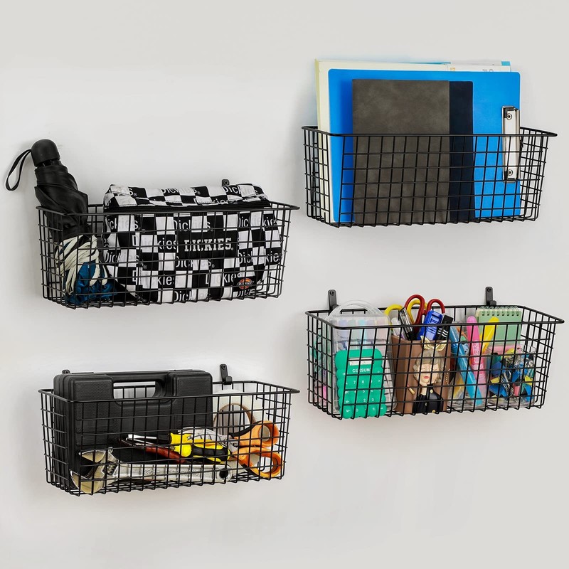 4 Set [EXTRA LARGE] Hanging Wall Mount Storage Baskets Extra Large, Black gallery