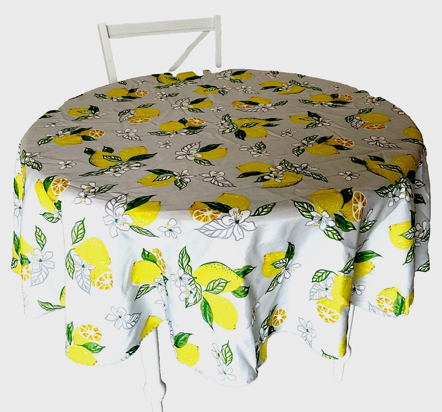 Huntington Home Lemon Patterned Summer Tablecloth Round Indoor Outdoor 70” gallery