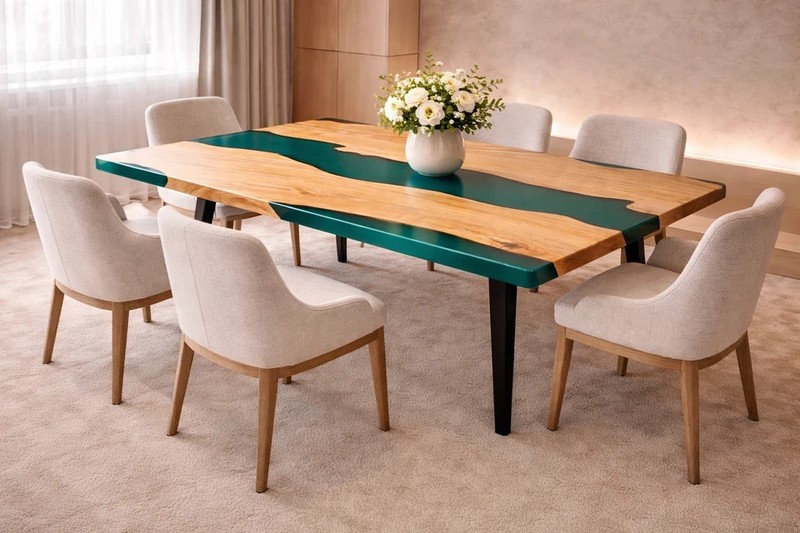 Live Edge Emerald Epoxy River Dining Table Top Modern Wood Luxury Resin gallery