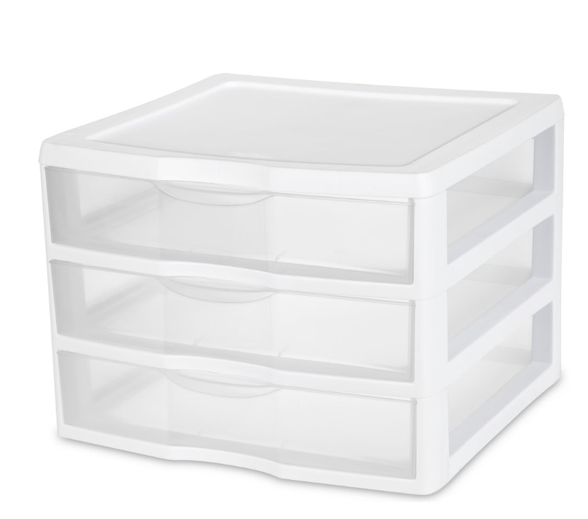 3 Drawer Unit, Clear Plastic Countertop or Desktop Drawers, White gallery