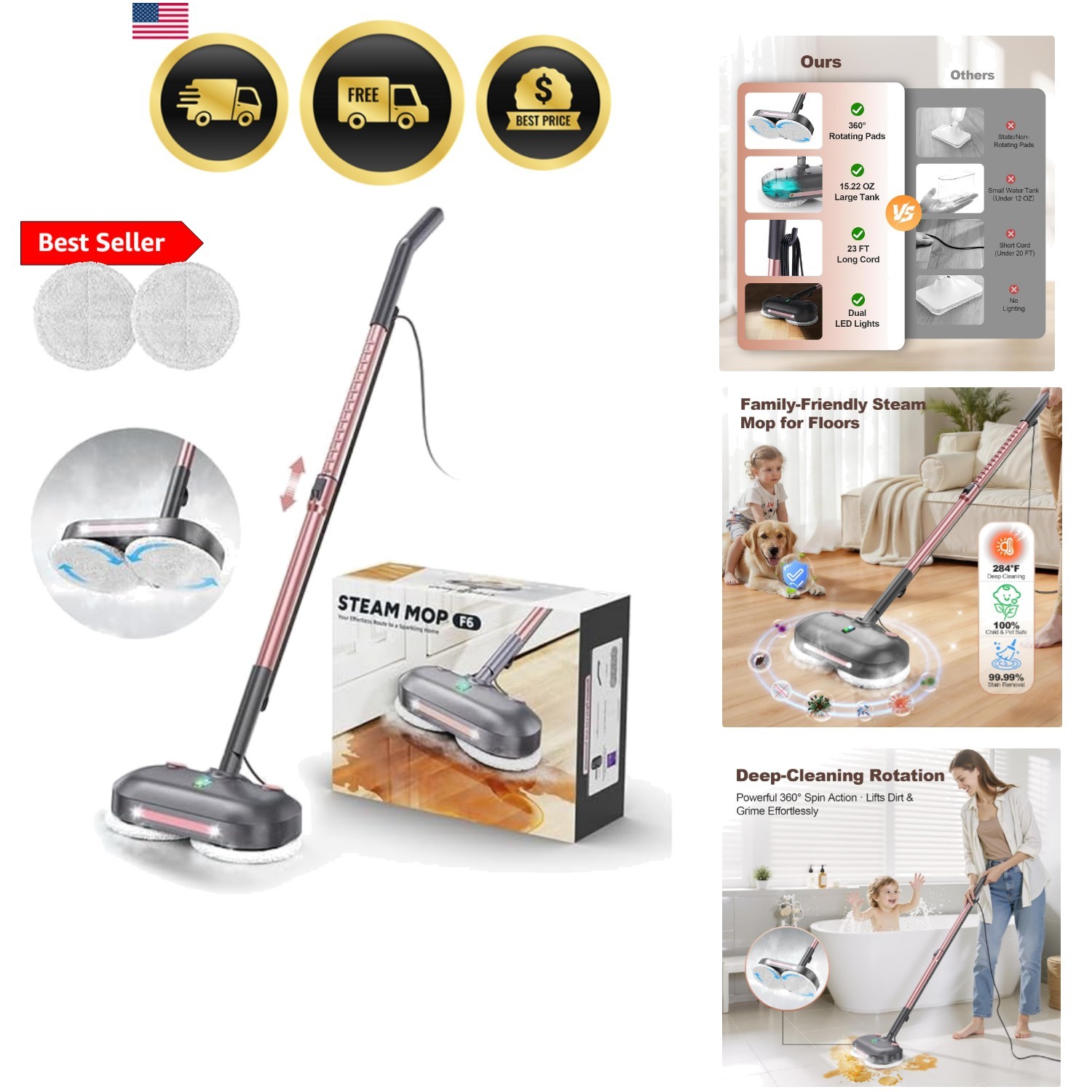 Scrubbing Steam Mop with Rotating Pads,All-in-One Spin Steam Cleaner for Floo... gallery