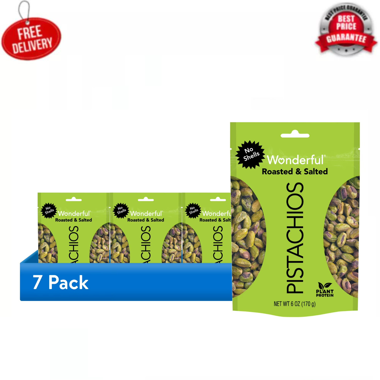 (7 pack) Wonderful Pistachios No Shells Roasted & Salted Nuts, 6 Ounce Bag gallery