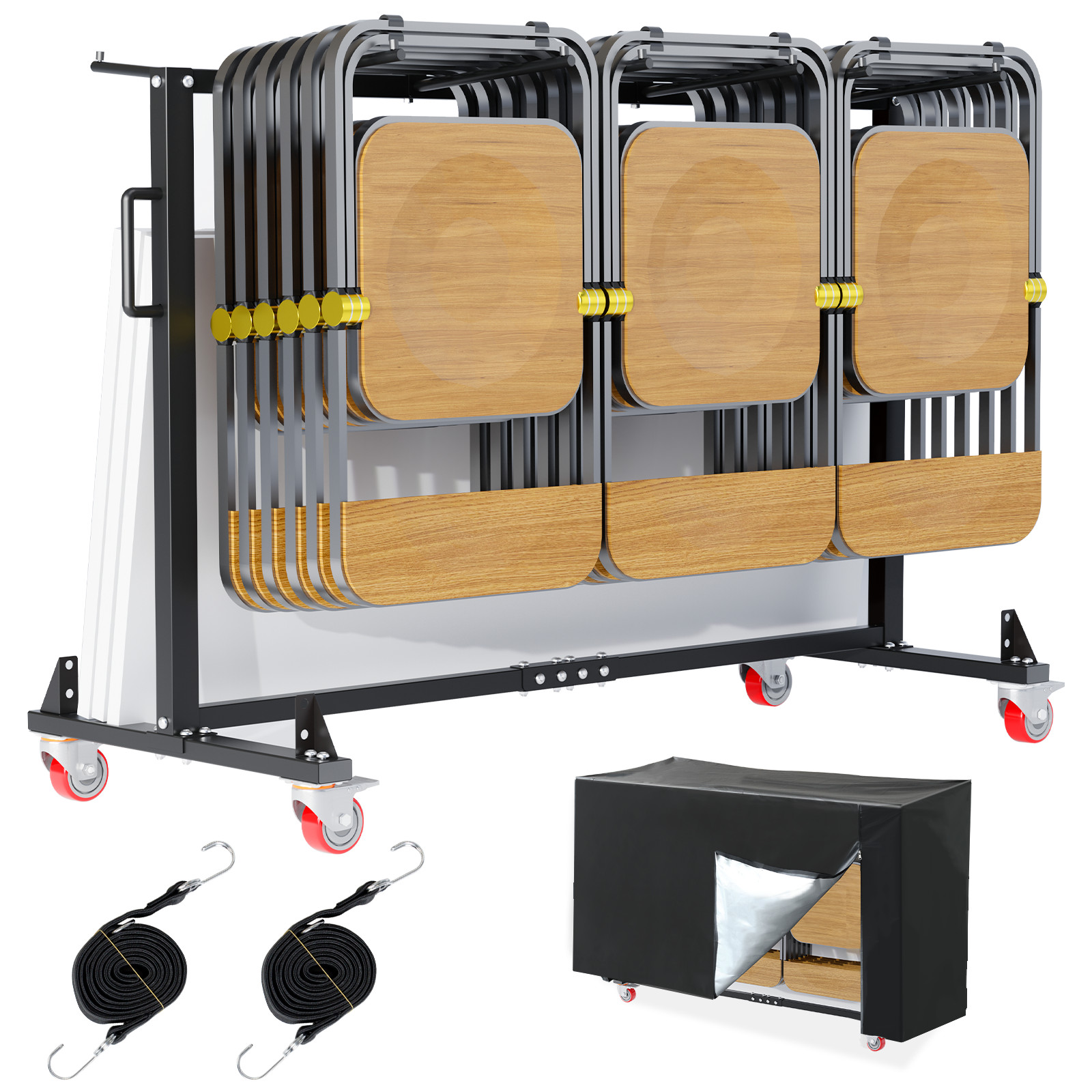 Folding Chair Rack,Folding Chair Storage,Black Chair Dolly with Lockable Wheels gallery