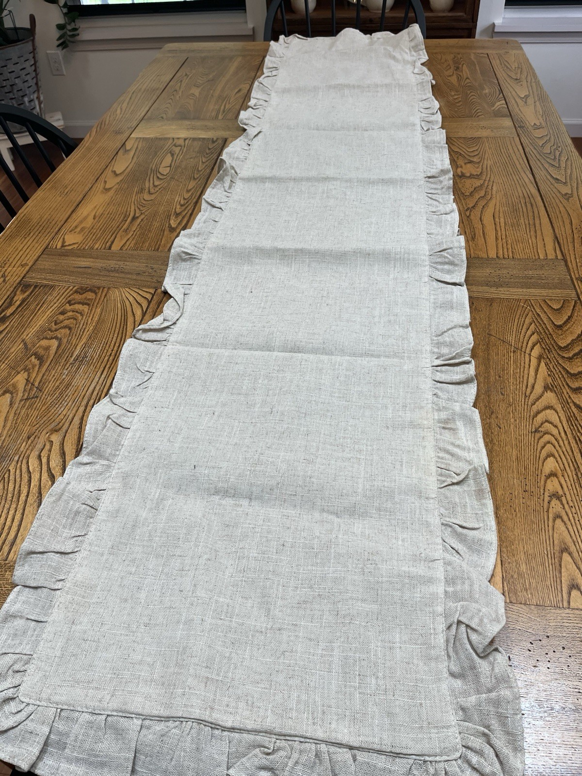 Natural Flax Colored Ruffled Linen Blend Table Runner 73x16 Farmhouse Cottage gallery