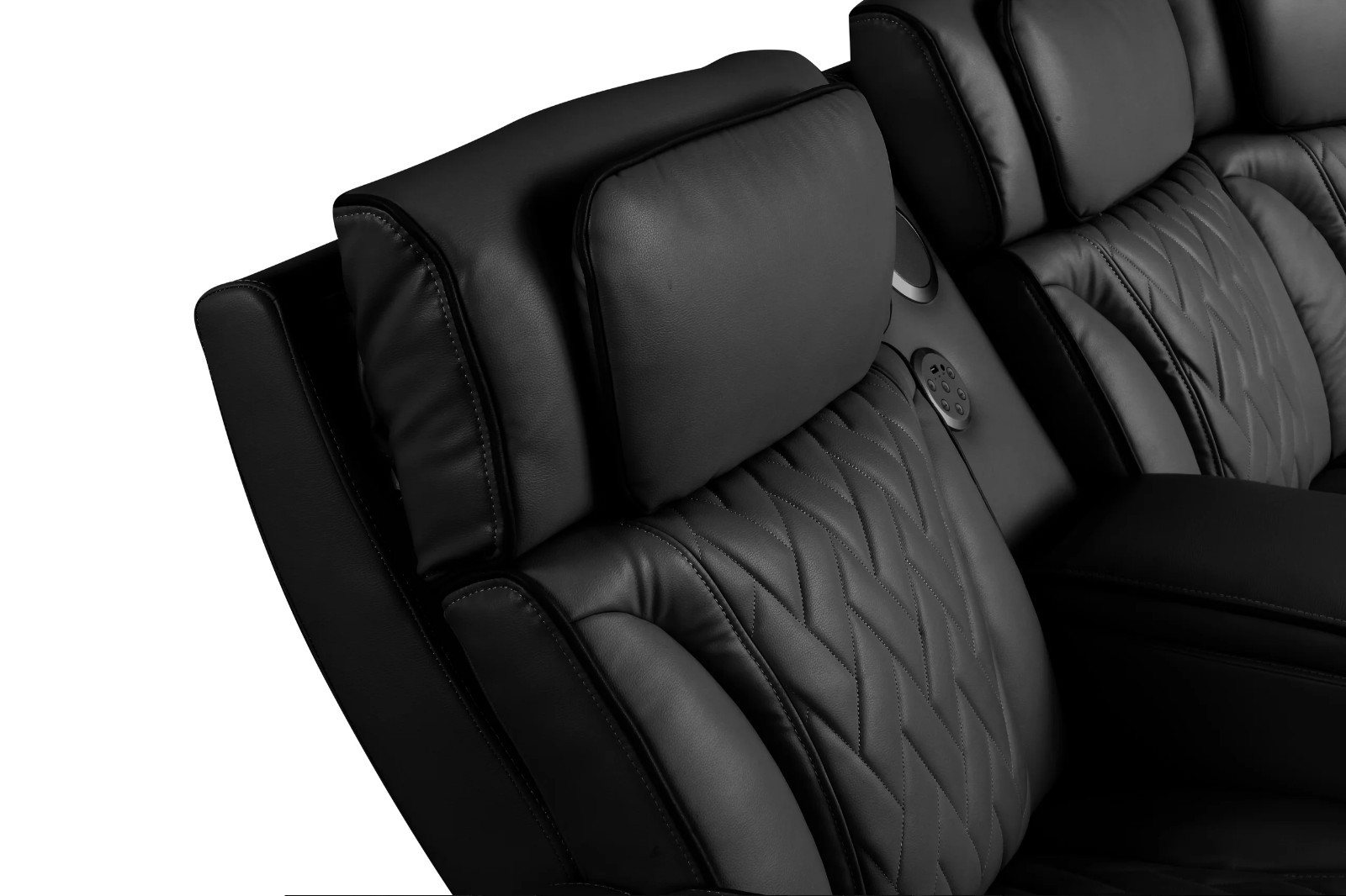 NEW 115" Wide LED Sectional Power Recliner & Adj Headrest w/ BT Speaker Black gallery