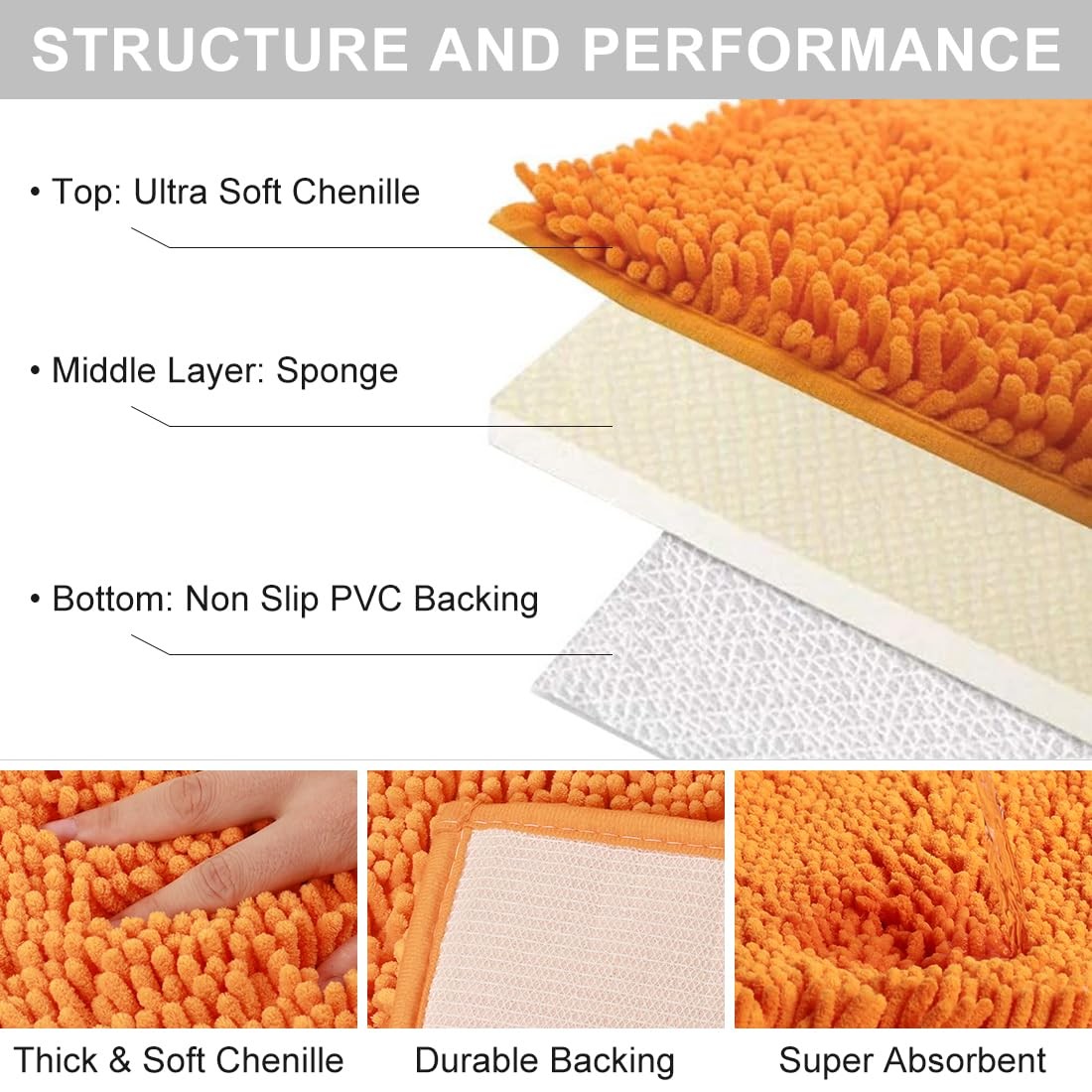 Orange Fall Plush Chenille Bath Rugs Extra Soft and Absorbent Microfiber Shag Ru gallery