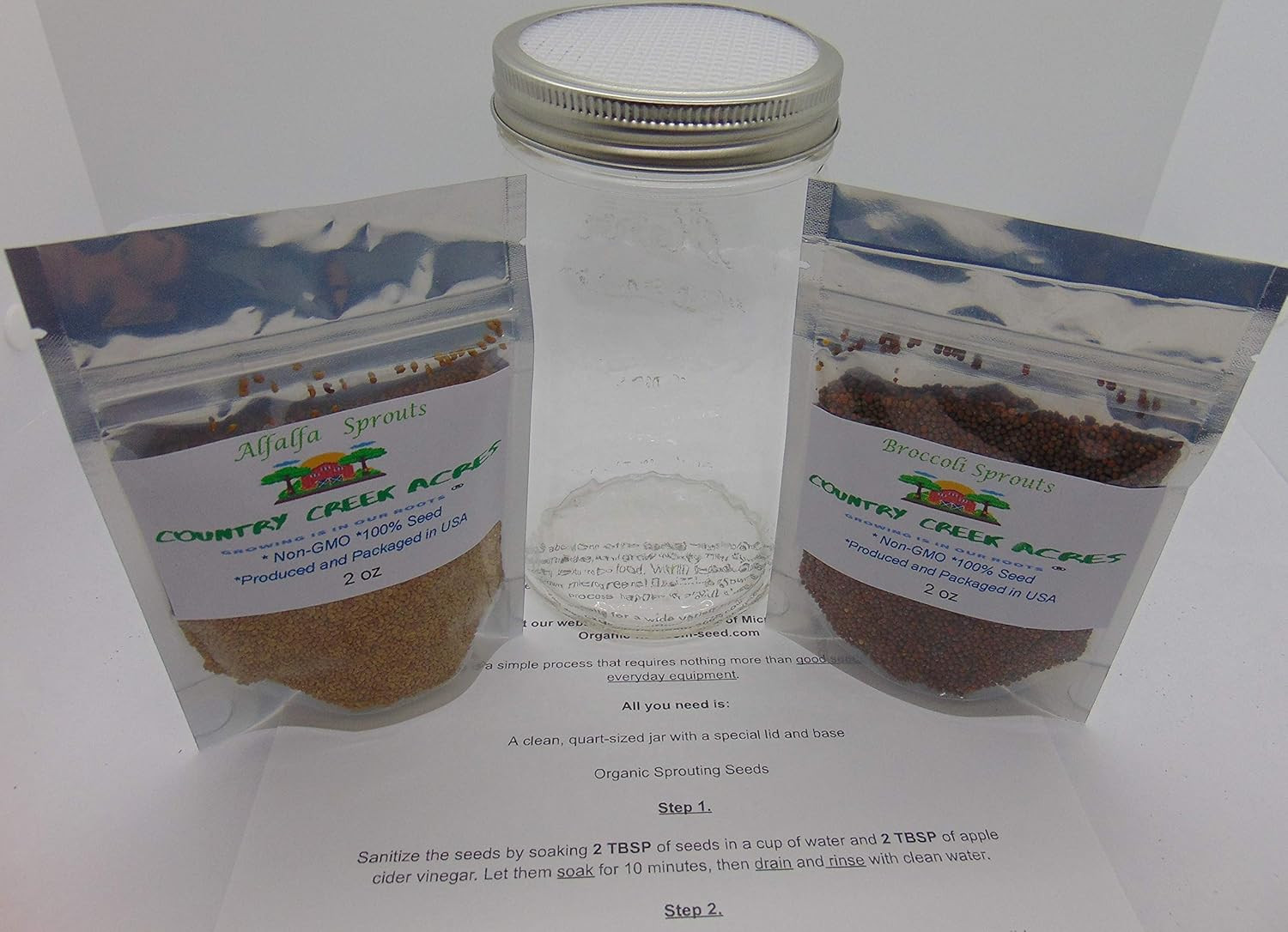 Sprouting Kit with 2 Sprout Screens, Alfalfa Seeds, Broccoli Seeds w/ Directions gallery