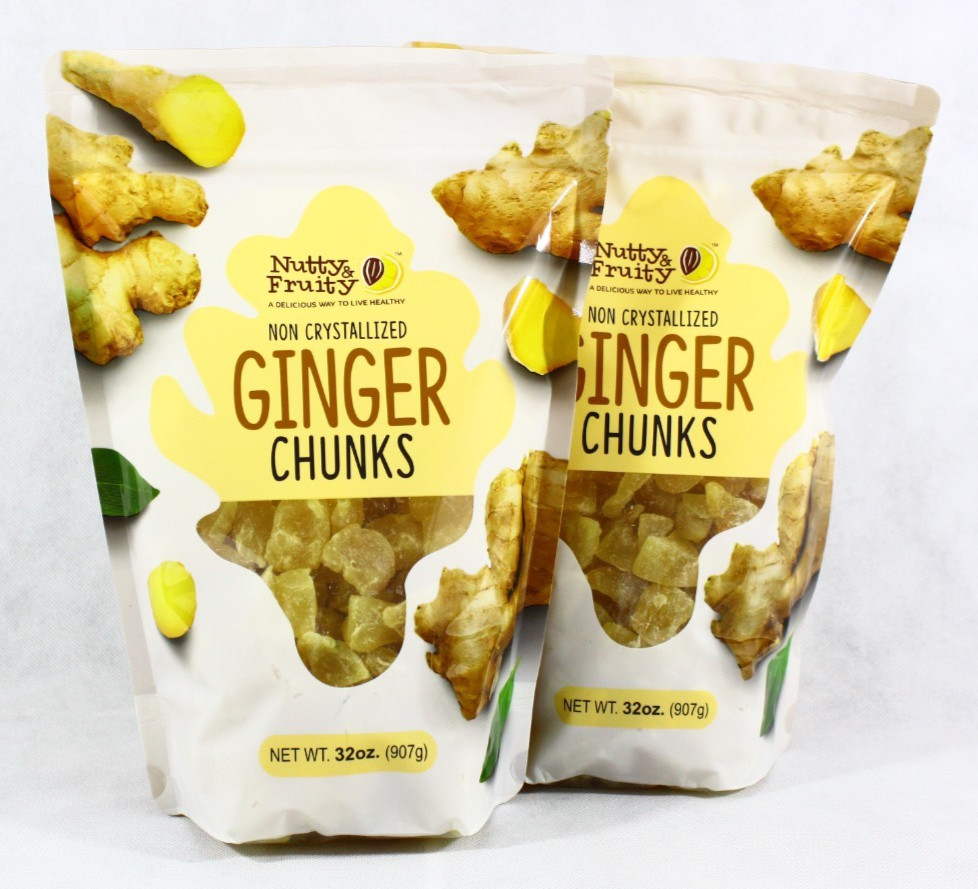 2 Bags Nutty & Fruity Ginger Chunks Dried Non Crystallized 64 Oz Total Free Ship
