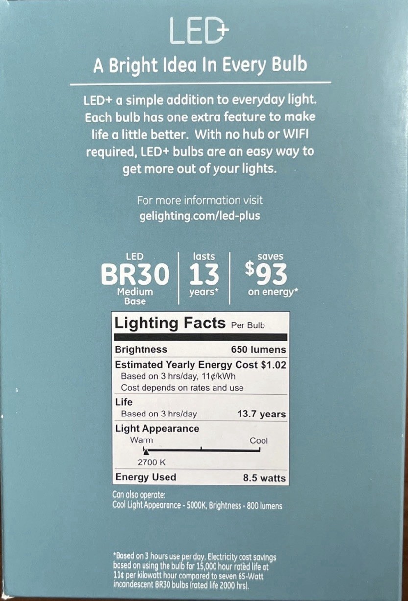 GE LED BR30 Medium / Color Soft White/Daylight 65w Replacement 8.5w 650 Lumens gallery