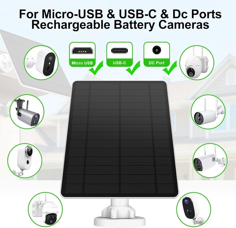 Solar Panel Charger for Security Camera, Type-C Plug, 9.8Ft Long Cable, Water gallery