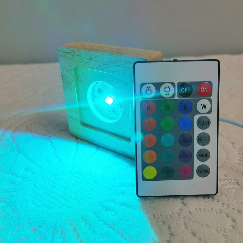 2x USB LED Adjustable Light Square Solid Wood Base Holder Crystal Craft Display gallery
