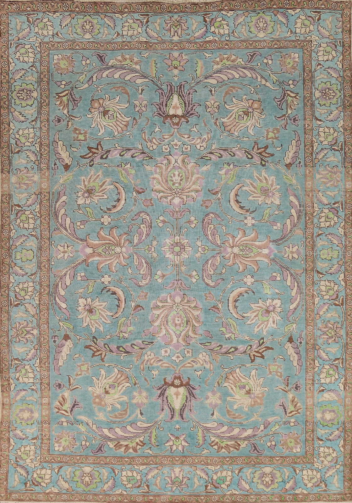 Light Teal Green Over-Dyed Floral Tebriz Rug 7x10 Wool Hand-made Room Size Rug gallery
