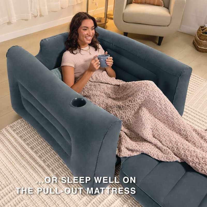 Folding Inflatable Pull-Out Chair Built-in Cupholder Air Sofa Bed Mattress gallery