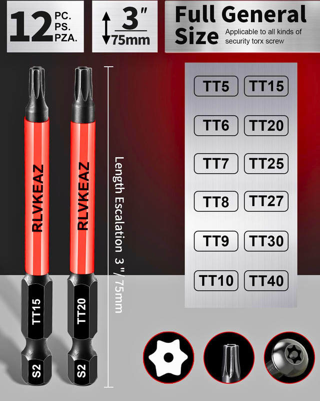 12-Piece Impact Security Torx Bit Set T5-T40, Magnetic High Torque Bits gallery