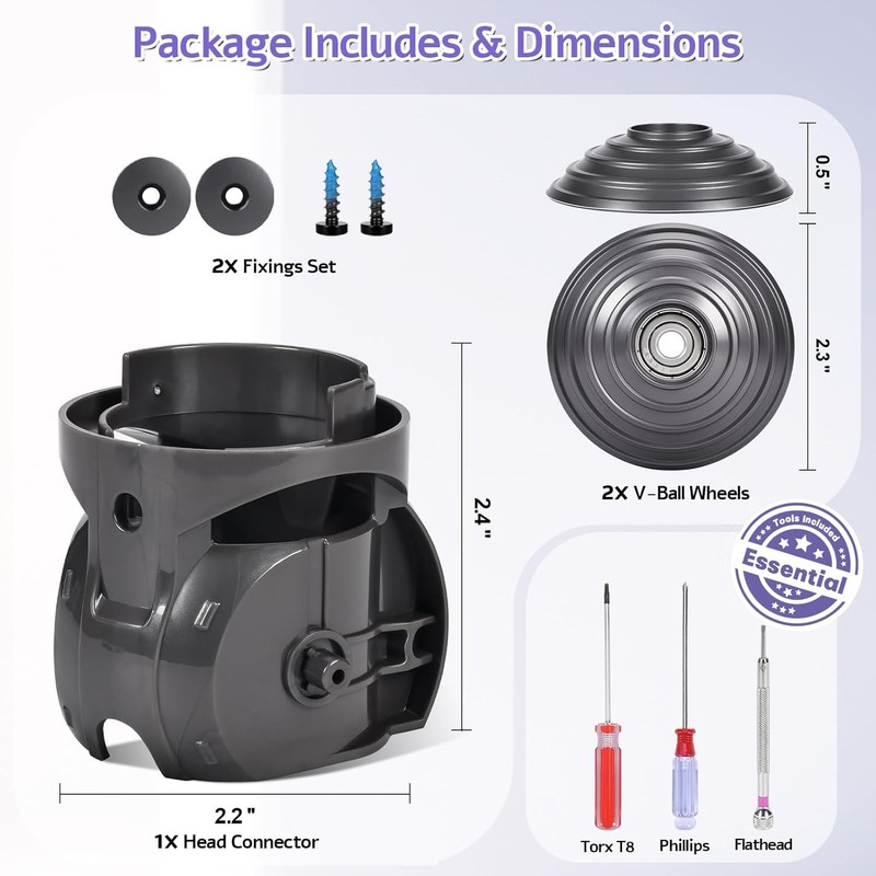 Torque Cleaner Head Connector+V-Ball Wheel Kit for Dyson Outsize V15 V11 V10 gallery