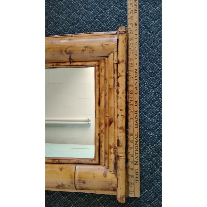 Burnt Split Bamboo Wall Mirror Pediment Top Boho 32x25 Tiki 60s Unique Large gallery
