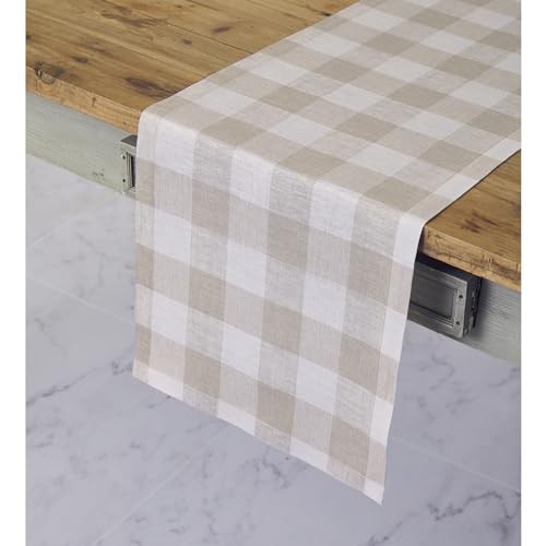Linen Checkered Table Runner 48 Inches - 100% 14 x 48 Inch Natural & White gallery
