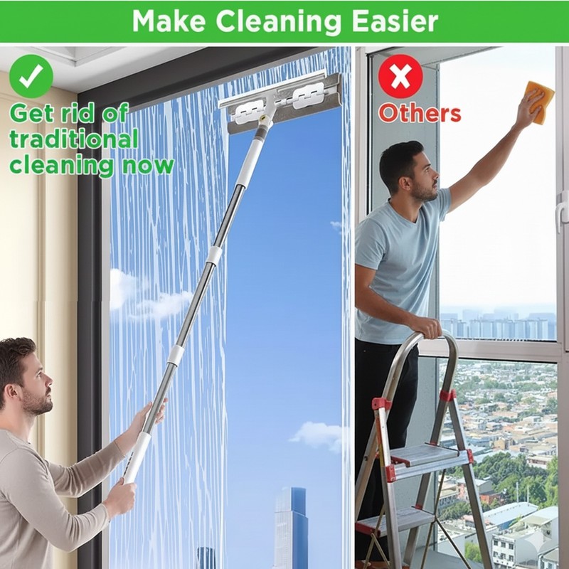 52" Extendable Window Squeegee Cleaner Long Handle Car Cleaning Window Glass gallery