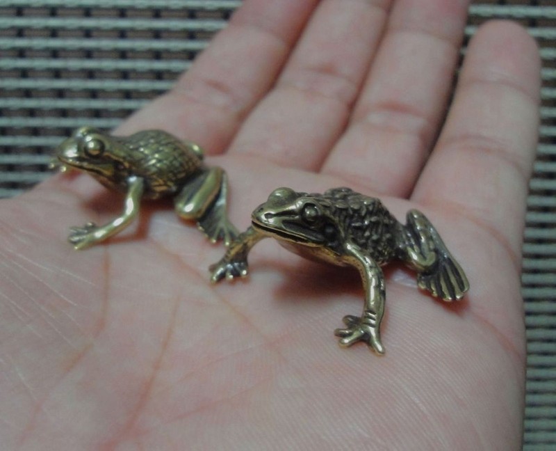 Vintage Style Pair Solid Brass Copper Cute Toad Frog Statues for Garden Decor gallery