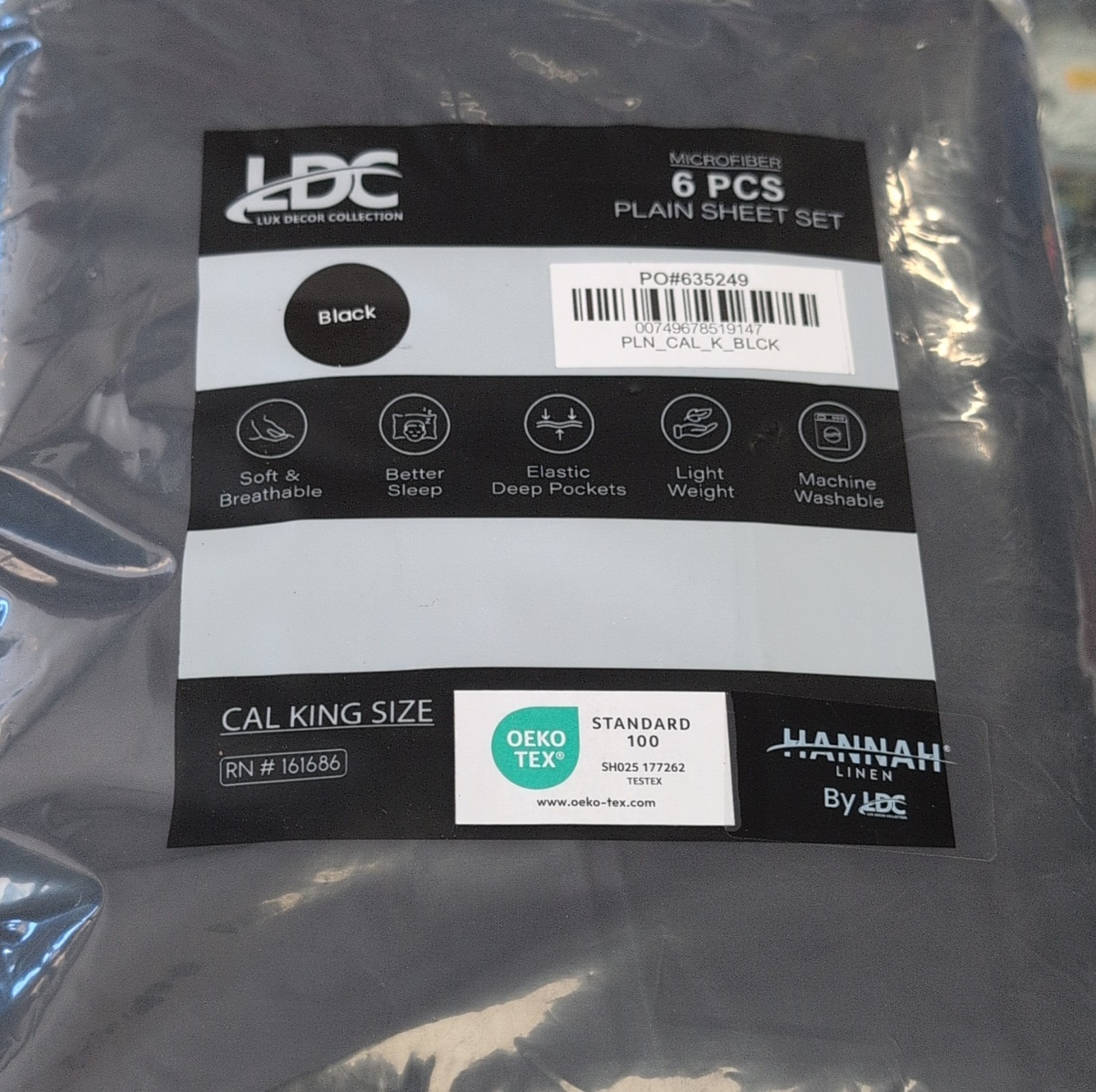 Lux Decor Collection Microfiber Cal King Sheet Set Black Solid OEKO-TEX 6-Piece gallery