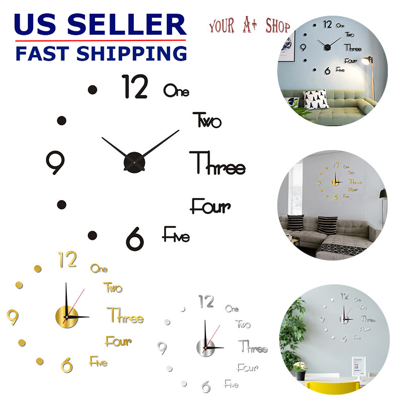 3D DIY Large Wall Clock Mirror Surface Modern Sticker Office Home Shop Art Decor gallery