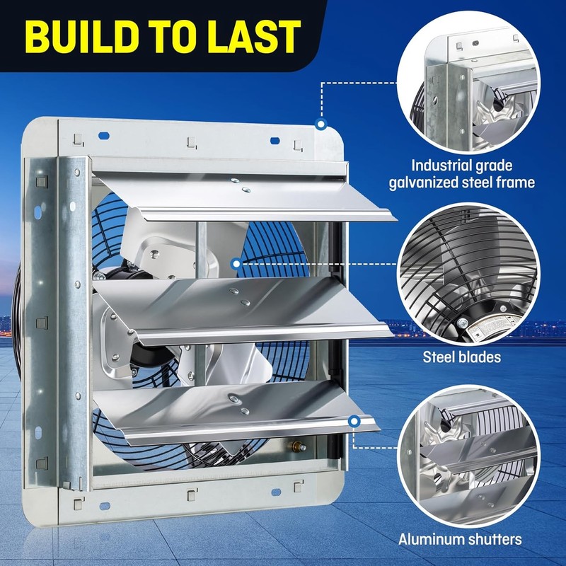 12" Wall Mounted Shutter Exhaust Fan with Thermostat and Variable Speed controll gallery