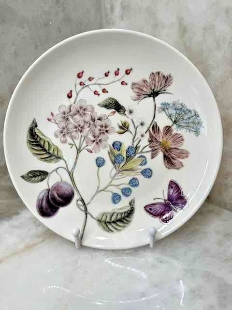 Grace Teaware 8'' Salad Plate with Flowers, Butterfly and Plums gallery