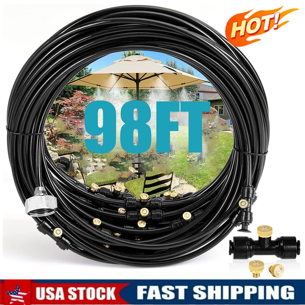 Misting Cooling System 98FT (30M) Misting Line + 30 Brass Mist Nozzles Garden US gallery