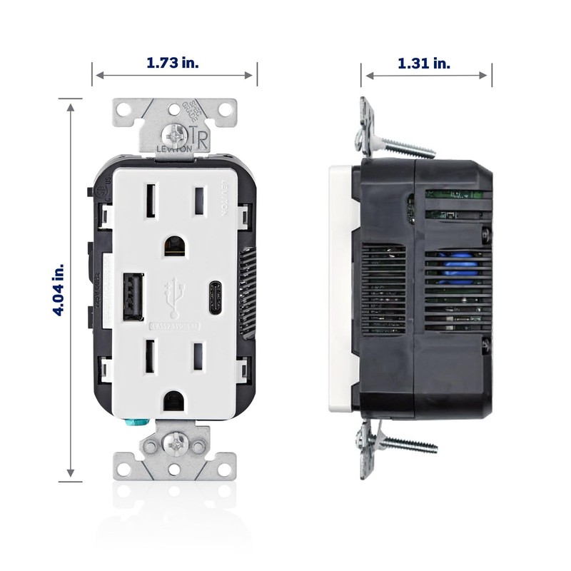 Type A & Type-C USB In-Wall Charger with 15A Tamper-Resistant Outlet, USB Cha... gallery