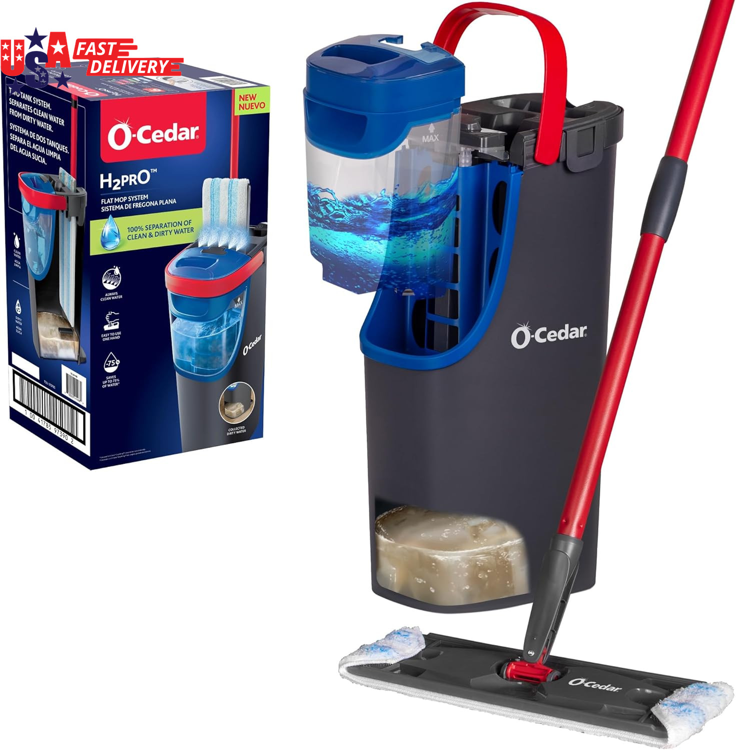 O-Cedar H2Pro Flat Mop System | Quick Everyday Cleaning | Dual-Tank Fresh Water gallery