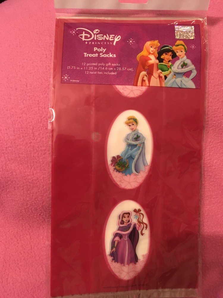 DISNEY PRINCESS HOLIDAY 12-Count Printed Poly Gift / Treat Sacks w/Ties NEW