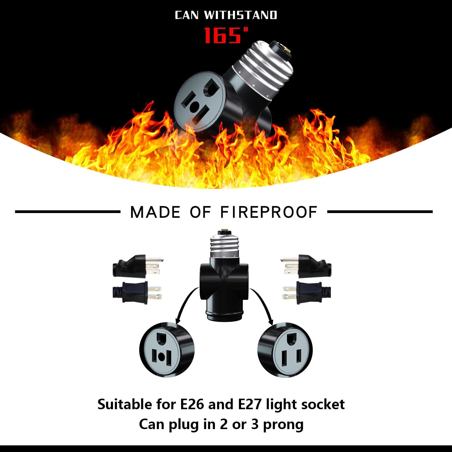 2 Pack Light Socket to Plug Adapter E26 to 3 Prong Outlet Converter for Fixture gallery