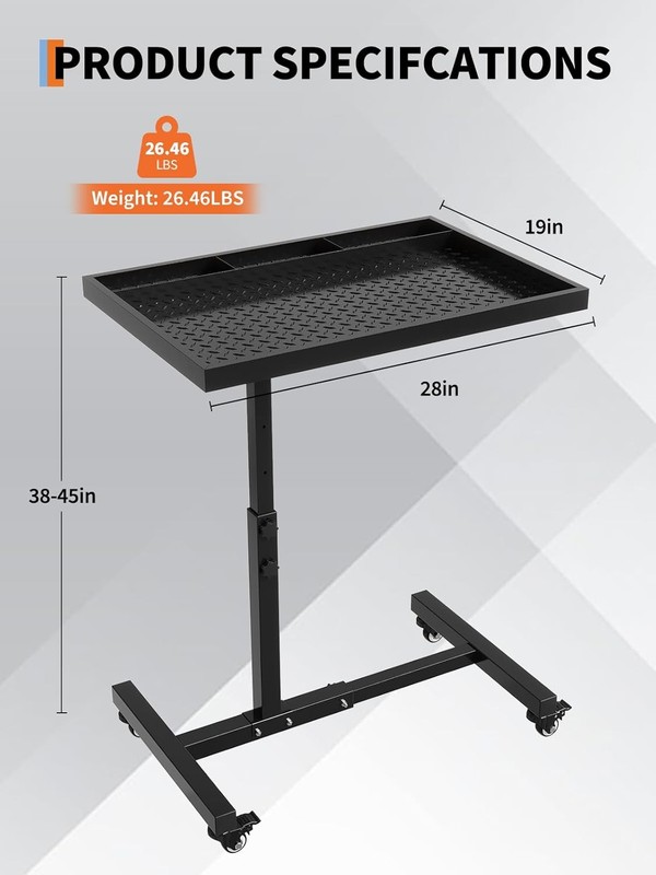 Rolling Tool Tray w/ Wheels Adjustable Height Mobile Work Table 220Lb Work Table gallery