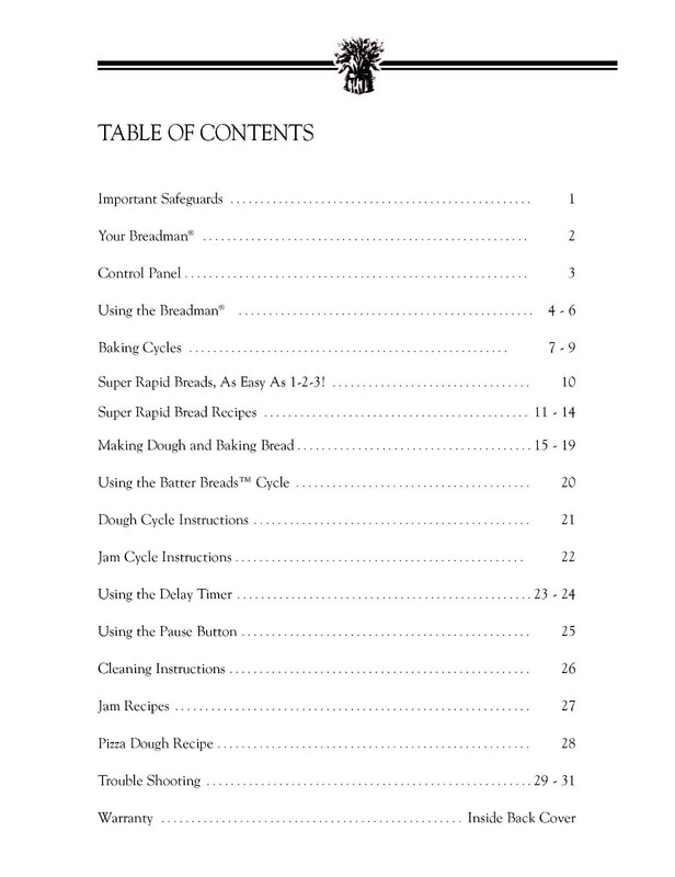 Instruction Operator Maintenance Manual Fits Breadman TR845 & Recipes gallery