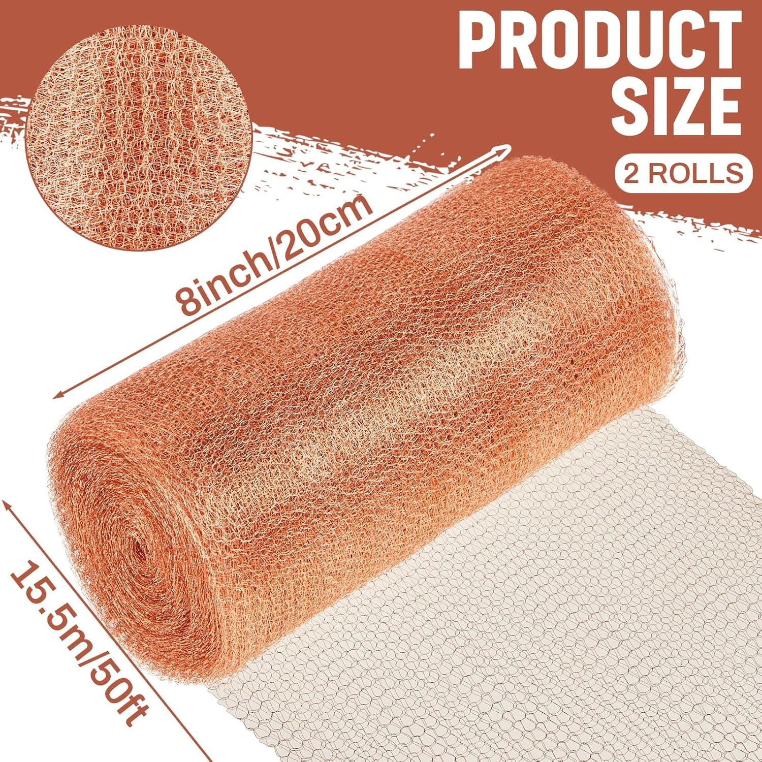 8" X 100 Ft Copper Mesh Rodent Control Copper Wool for Slugs Rustproof DIY Hole gallery