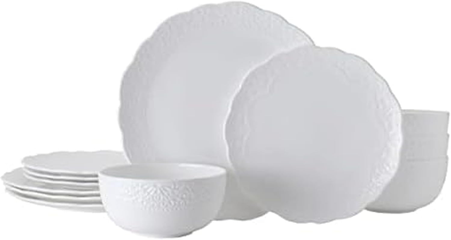 Abigail 12-Piece Lightweight Chip-Resistant Bone China Dinnerware Set, White gallery
