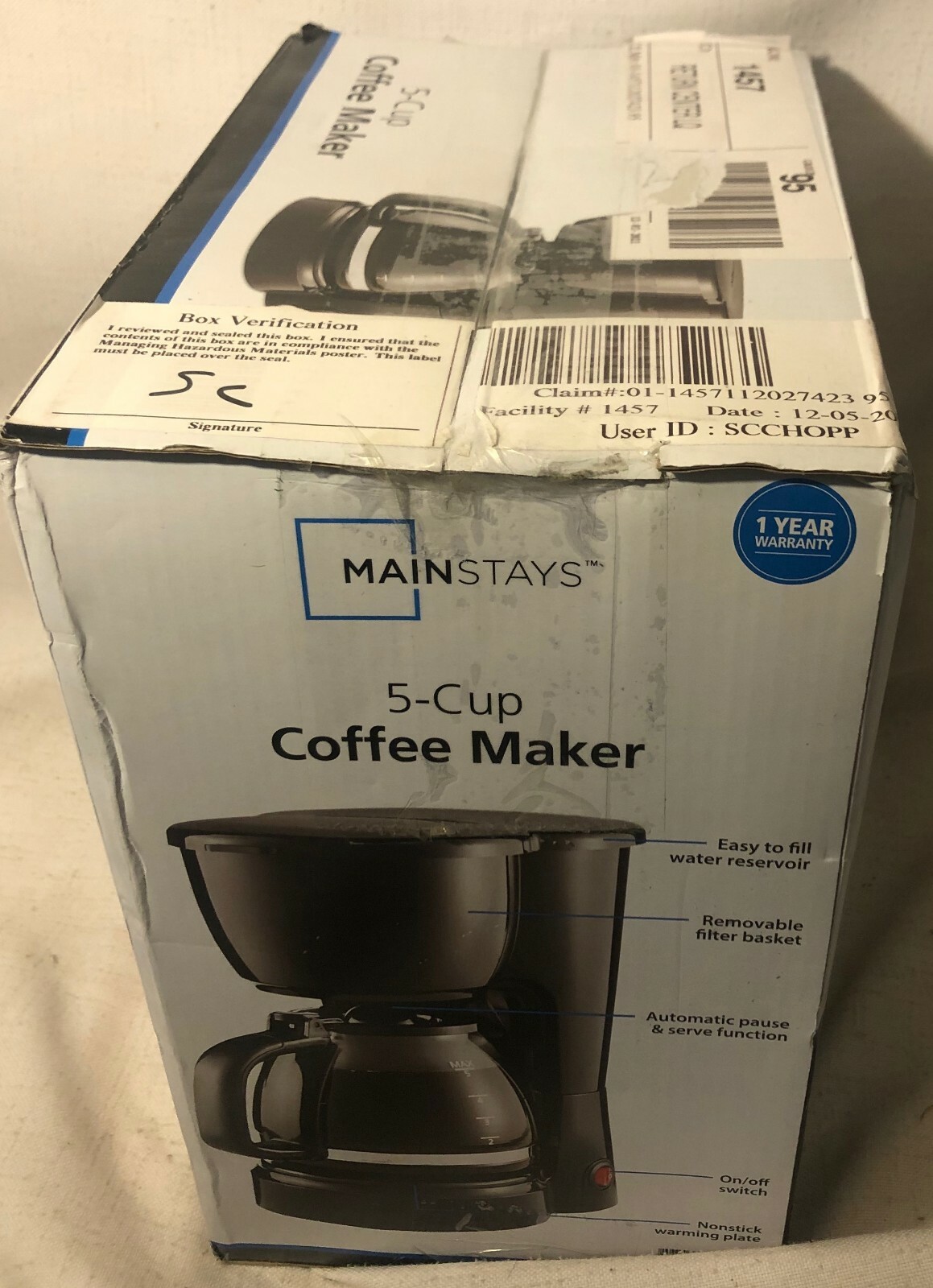 Mainstays 5 Cup Coffee Maker Machine with Removable Filter Basket gallery