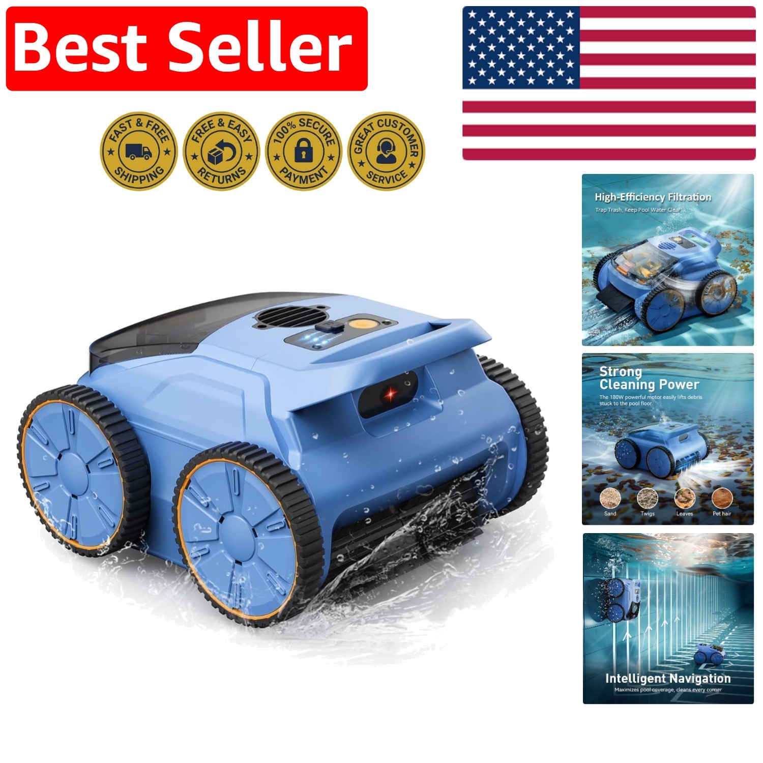 Cordless Robotic Pool Cleaner with 180 min Runtime & Self-Parking Function gallery
