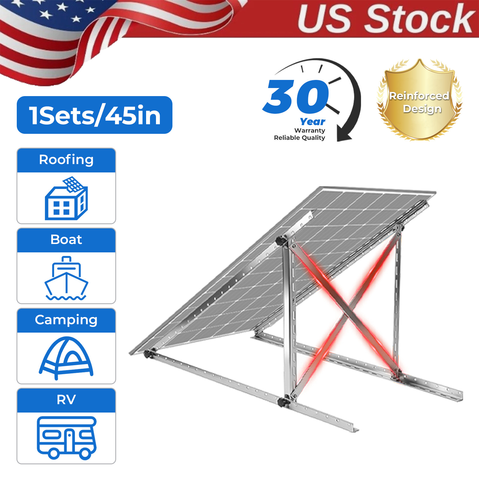 Solar Panel RV Tilt Mount Brackets Rooftop Flat Surface Adjustable Frame gallery